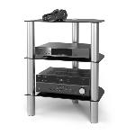 Meuble 59 cm avec 3 niveaux - Colonnes alu et verre noir