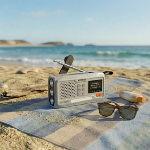 Radio d'urgence. Manivelle/panneau solaire . Bluetooth, USB-A 5V-2A