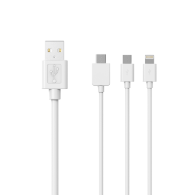 Câble USB 3 en 1 USB-A/Micro USB/Lightning/USB-C 1.00 m BLANC
