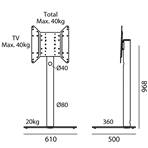 Support Tv pied de sol 96,8 cm Alu - Verre transparent