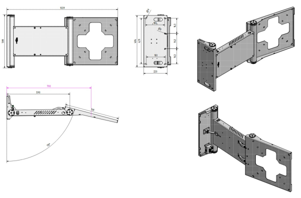 Support motorisé rotation 75° pour écran 40-65 " droite ou gauche 