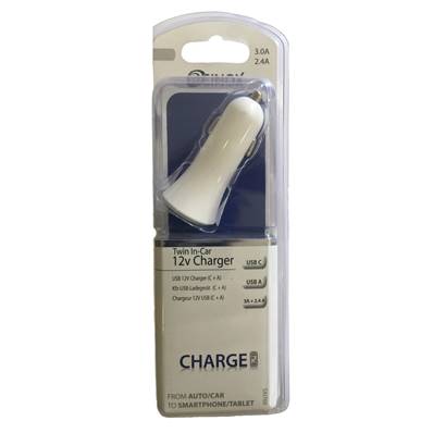 Chargeur Auto 2USB 12V 2.4A USB-A + 3.0 A USB-C
