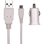 Chargeur Auto USB 2.1 A + câble micro USB- Blanc