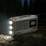 Radio d'urgence. Manivelle/panneau solaire . Bluetooth, USB-A 5V-2A
