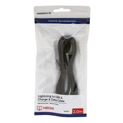 Liquidation Prix Net Câble USB - Lightning - 2.00 m Noir Non MFI