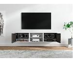 Meuble 155,1 cm - Blanc -3 caissons-pieds 19 cm - 2 portes tissu noir