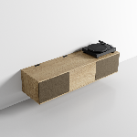 Meuble 155,1 cm Chêne 3 caissons 1 portes chêne 2 portes tissu café 