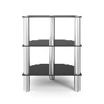 Meuble 59 cm avec 3 niveaux - Colonnes alu et verre noir