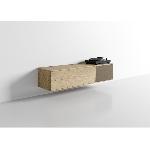 Meuble 155,1 cm - Chêne -3 caissons - 2 portes chêne-1 porte tissu