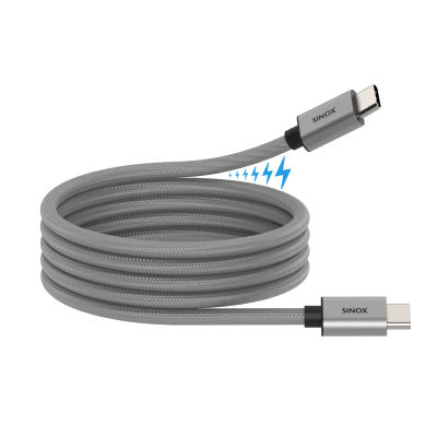 Câble USB-C/C 100 W "Roll-up" magnétique Cordon tressé gris 1.00 m