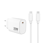 Chargeur Mural USB-C PD 20W w/C-C, Blanc