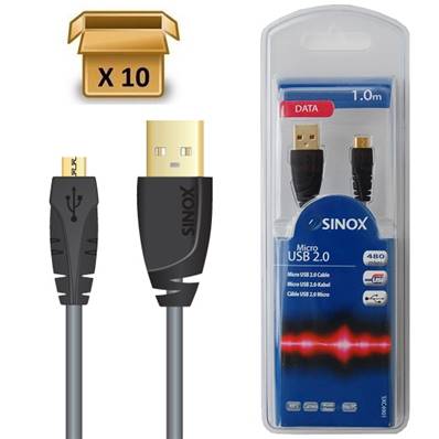 SXC4901 - Pack 10 pièces -10 % | Câble USB-A M / USB Micro-B M - 1m