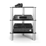 Meuble 59 cm avec 3 niveaux - Colonnes alu et verre noir