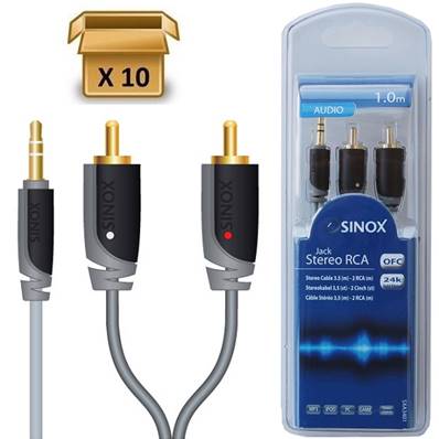 SXA3401 - Pack 10 pièces -10 % | Câble Audio 3.5 mm M - 2 RCA M - 1m