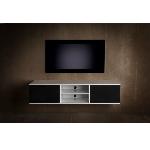 Meuble 155,1 cm - Blanc -3 caissons-pieds 19 cm - 2 portes tissu noir