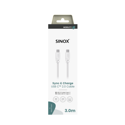 Cable Charge & Data USB C 2.0 C- C 3.00 m Blanc