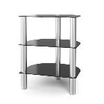 Meuble 59 cm avec 3 niveaux - Colonnes alu et verre noir