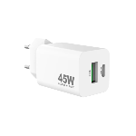 Chargeur Mural USB-A+USB-C PD45W, Blanc-PRO