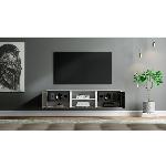 Meuble 155,1 cm - Blanc -3 caissons-pieds 19 cm - 2 portes tissu noir