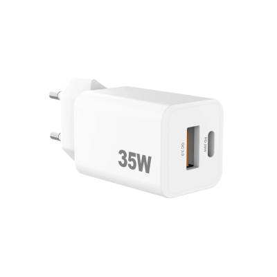 Chargeur Mural USB-C+USB-A PD+QC- GAN, 35W Blanc