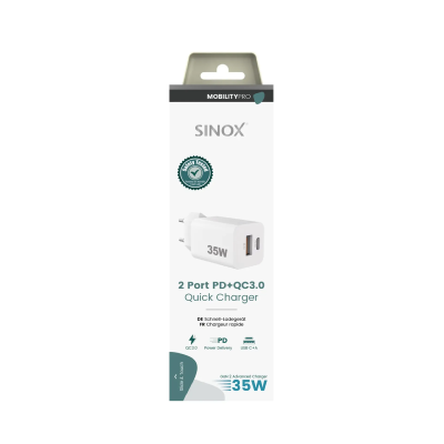 Chargeur Mural USB-C+USB-A PD+QC- GAN, 35W Blanc