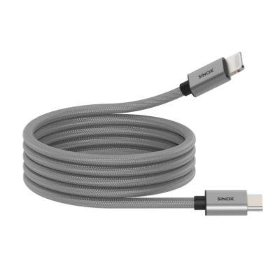 Câble Tressé USB-C-Lighting  27 W "Roll-up" magnétique 1.00 m Gris