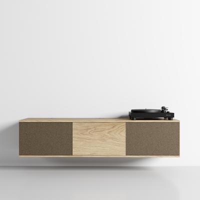 Meuble 155,1 cm - Chêne -3 caissons - 2 portes chêne-1 porte tissu