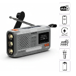Radio d'urgence. Manivelle/panneau solaire . Bluetooth, USB-A 5V-2A