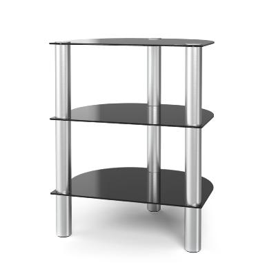 Meuble 59 cm avec 3 niveaux - Colonnes alu et verre noir