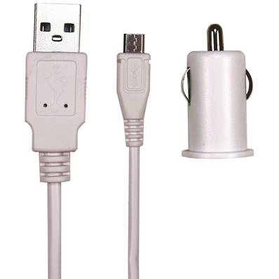 Liquidation Chargeur Auto USB 2.1 A + câble micro USB- Blanc